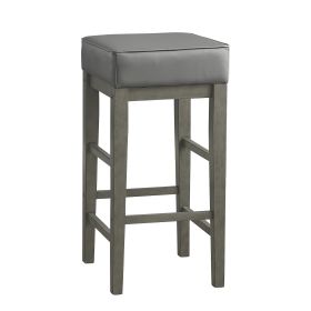 Transitional Gray Faux Leather Seat 29-inch Pub Height Stools Set of 2, Antique Gray Finish Solid Wood Frame