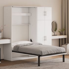 Twin Size Murphy Bed with Lockers and Wardrobes, White