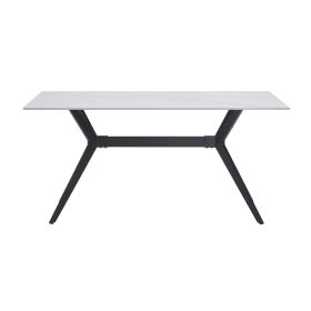 Modern Contemporary Dining Table 1pc Sintered Stone Tabletop Marble-Look Black Metal Legs Kitchen Dining Furniture