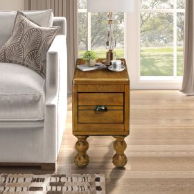 Solid Wood End Table, Rectangle 23.6 inch Narrow Side Table with Drawer, Vintage Bedside Table Nightstand for Small Spaces, Living Room, Bedroom