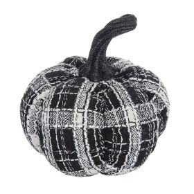 7x7x7" Fabric Light Black White Plaid Pumpkin, for Holiday Halloween Decor