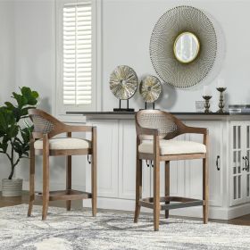 Americana Mid-Century Modern 26" Cane Back Counter Stool, Taupe Beige Textured Weave