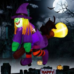 3.9 FT Halloween Inflatable Witch Riding Broom Broke Out from Window Outdoor Decorations