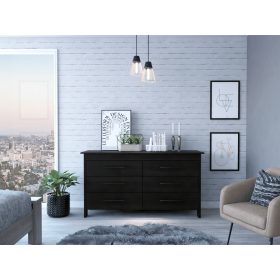 Luxor Six Drawer Double Dresser (Color: Black)
